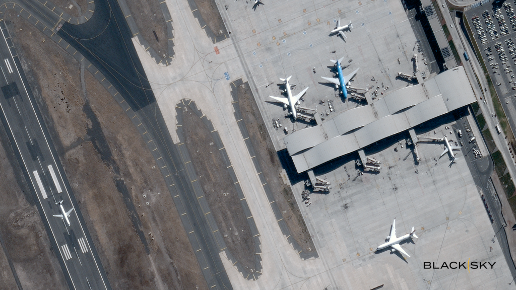 BlackSky Gen-3 unti 4 first light image of aircraft at airport in Santiago, Chile.