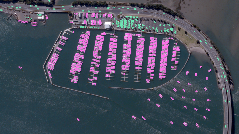 Detected vessels and vehicles