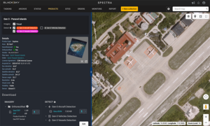 User interface (UI) of BlackSky Spectra platform showing Gen-3 image of Parcel Islands